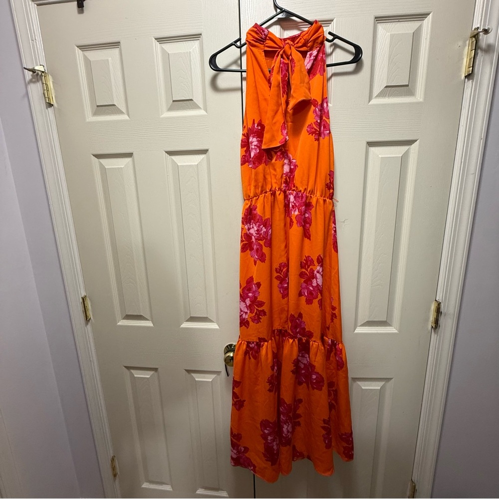 Scoop NYC Orange Red Halter Maxi Sundress - Picture 6 of 10